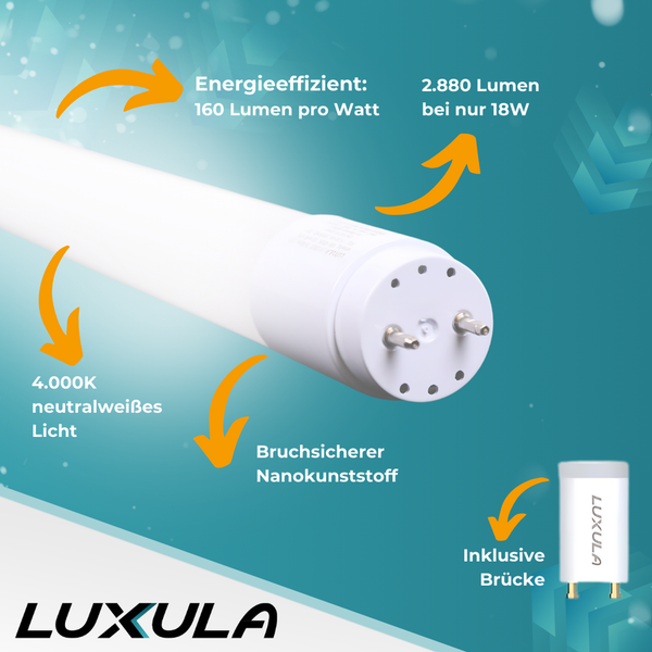 Luxula LED Röhre mit 2880 Lumen bei 18 Watt und inklusive Brücke