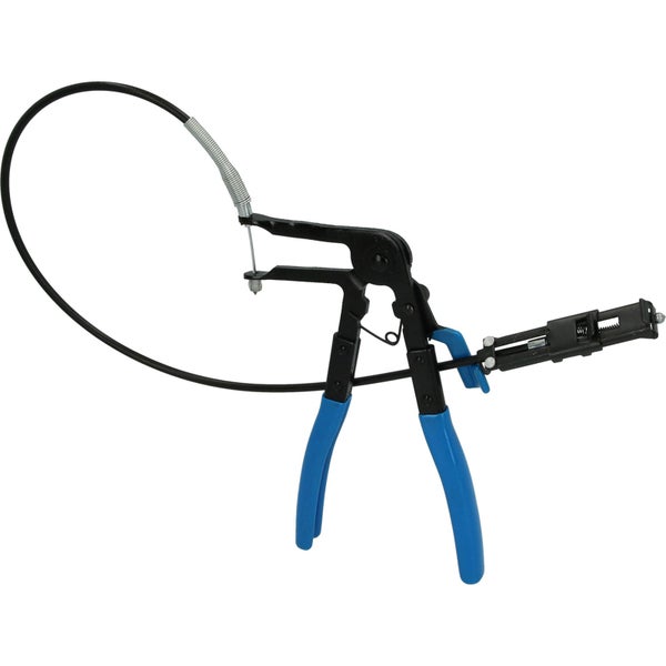Schlauchschellenzange mit flexibler Welle und blauen Griffen