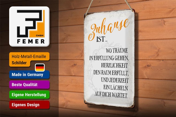 Blechschild Spruch 20x30cm Zuhause ist wo Träume Lächeln