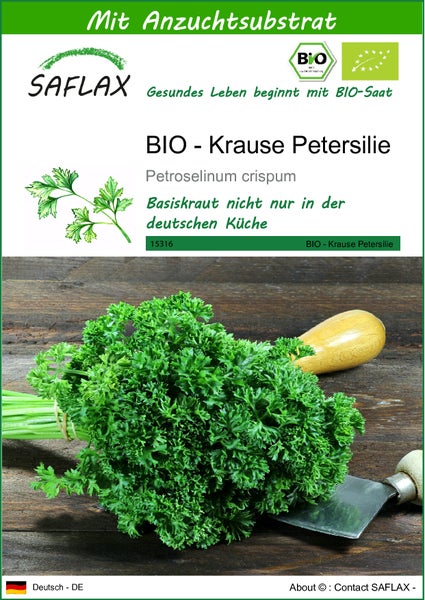 SAFLAX  - BIO - Krause Petersilie - Petroselinum crispum - 800 Samen - Mit keimfreiem Anzuchtsubstrat
