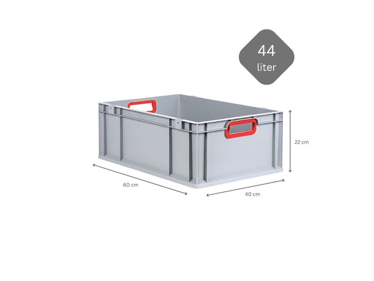 PROREGAL Spar Set 4x Eurobox Nextgen Color HxBxT 22 x 40 x 60 cm 44 Liter Griffe Rot Offen Verstärkter Boden Eurobehälter Transportbox