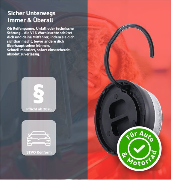 V16 Warnleuchte für Auto und Motorrad mit Halterung