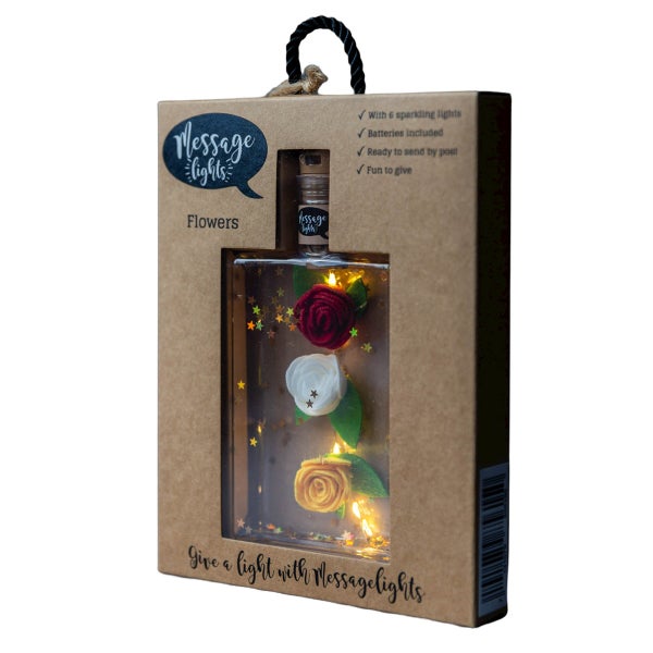 Beleuchtete Flasche mit Filzblumen - Message Lights
