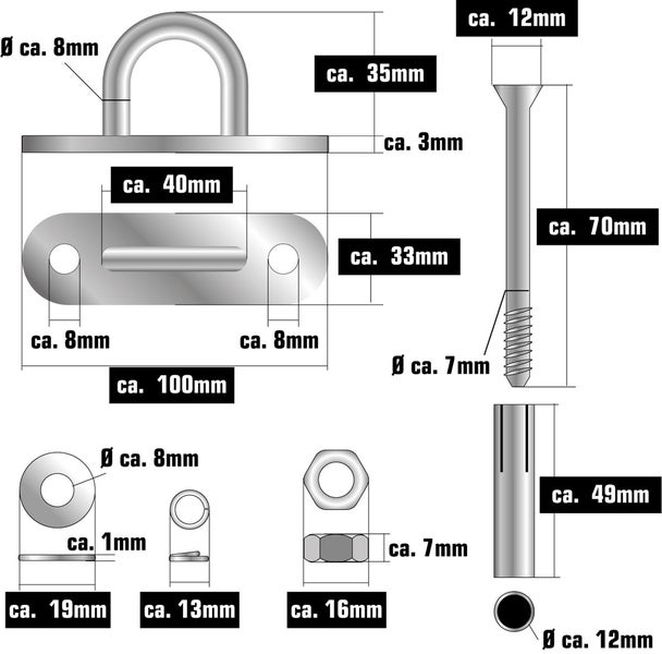 AMANKA 2 x 230 kg Hängesessel Kette mit Deckenhaken - 100 cm Aufhängung Boxsack Schaukel Hängematte