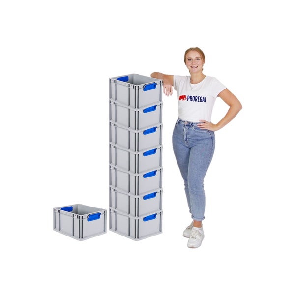 PROREGAL Spar Set 8x Eurobox Nextgen Color Mit Auflagedeckel & Schiebeschnappverschlüsse HxBxT 22 x 30 x 40 cm Griffe Blau Geschlossen Glatter Boden