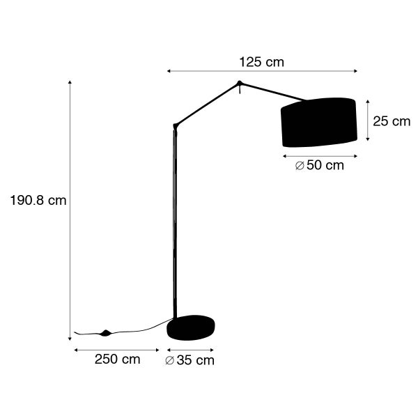 Skizze einer Stehlampe mit Maßen