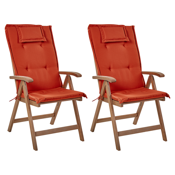 Set mit 2 Stühlen und Sitzkissen AMANTEA Akazienholz Rot