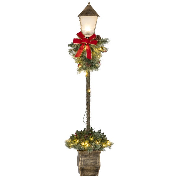 Outsunny 150 cm Weihnachtslaterne Weihnachtsbeleuchtung mit LED-Lichterkette Tannenzapfen Beeren Schleife für Weihnachtsfest Metall Grün