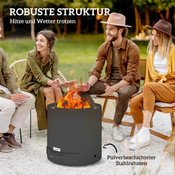 Outsunny Feuerschale Ø45 x 42cm aus Stahl Feuerstelle mit Schürhaken Aschenwanne Feuerschalen für Garten, Balkon Terrasse, Outdoor BBQ Camping Schwarz