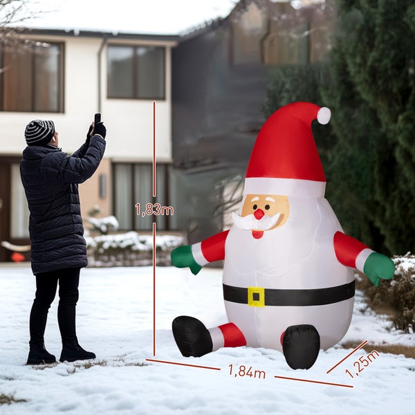 Outsunny aufblasbarer Weihnachtsdeko, 1,83 m Weihnachtsmann mit rotierender Lichtkugel, Gartendeko, LED-Beleuchtung, Selbstaufblasende Weihnachtsbeleuchtung für Innen- und Außenbereich