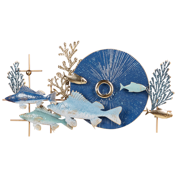 Dekorative Wandkunst mit Fischen, Korallen und blauem Kreis