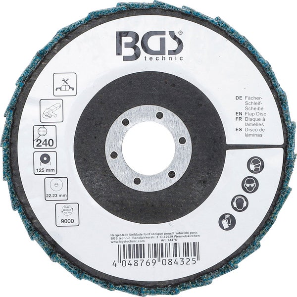 BGS technic Fächerschleifscheibe, Korngröße 240, Durchmesser 125 mm