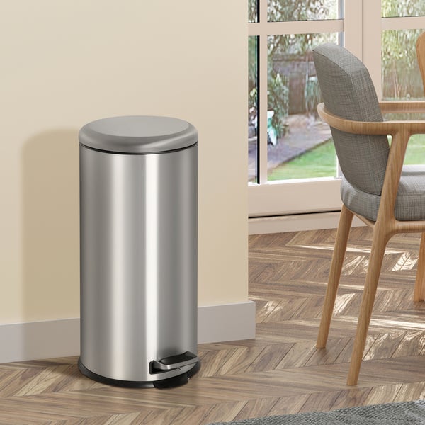 HOMCOM Mülleimer, Ø29,2 x H62,9 cm, Edelstahl, Silber