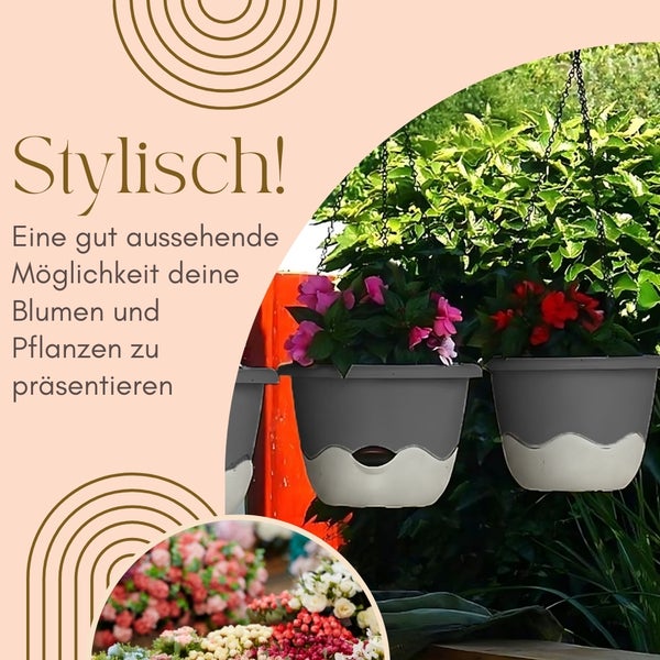 Hängende Pflanzgefäße mit Blumen zur Dekoration für den Garten