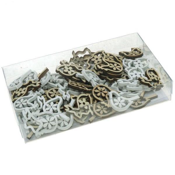 Dekorative Holzfiguren in transparenter Box