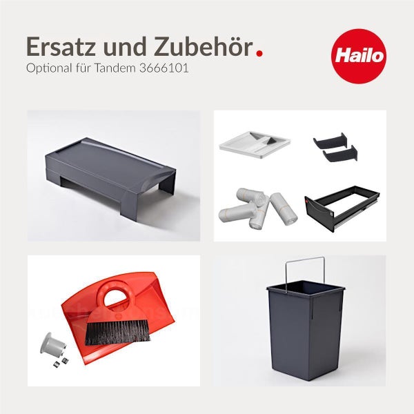 Hailo Logo. Ersatzteile und Zubehör für Tandem 3666101 wie Deckel, Eimer, Müllbeutel und Kehrset.