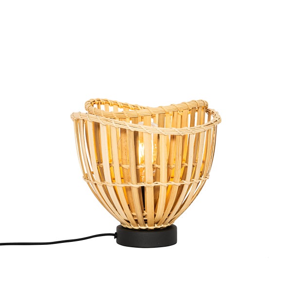 Tischleuchte aus Bambus mit schwarzem Fuß