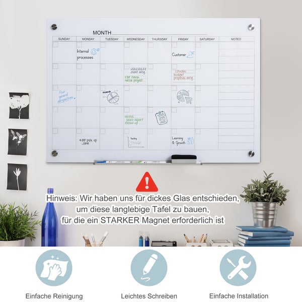 Vinsetto Whiteboard, 90 x 60 cm, Glasplatte, Weiß