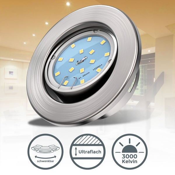Einbaustrahler 68mm 10er Set - 230V, 4,8W, 400lm, LED, warmweiß, matt-nickel