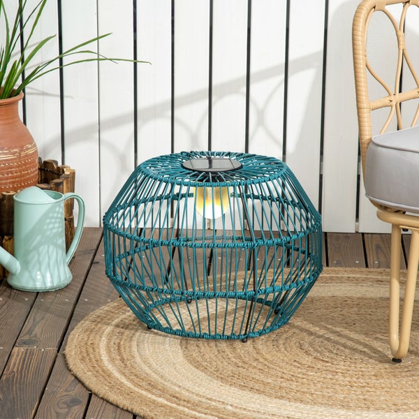 Outsunny Solarleuchte, 45L x 45B x 31H cm, Stahl, PE Rattan, blaugrün
