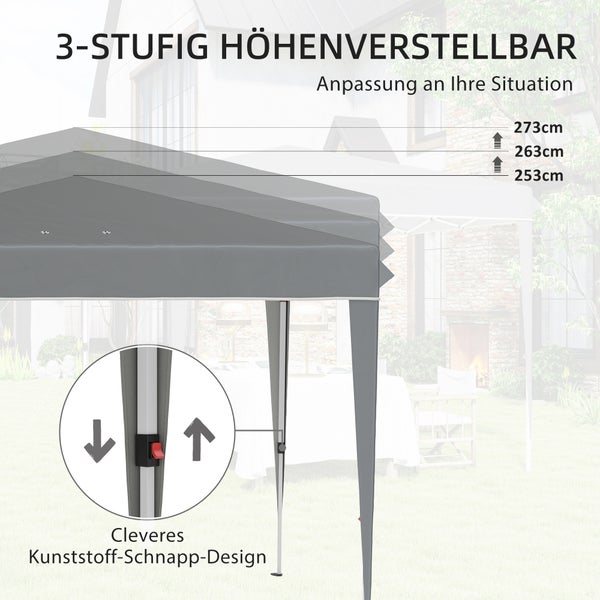 Outsunny Pavillon 3x3m, wasserabweisend Stabil Winterfest Pop-up Faltpavillon, UV Schutz 50+, Faltbar Partyzelt Gartenzelt mit Tasche, Gartenpavillon für Camping Garten, Hellgrau