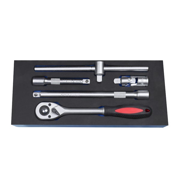PROREGAL Werkzeug Satz Werkstattwagen Cheetah Steckschlüssel 1/2 5 Teile mit Schaumstoff Schubladeneinlage HxBxT 4,6 x 34 x 12,5 cm