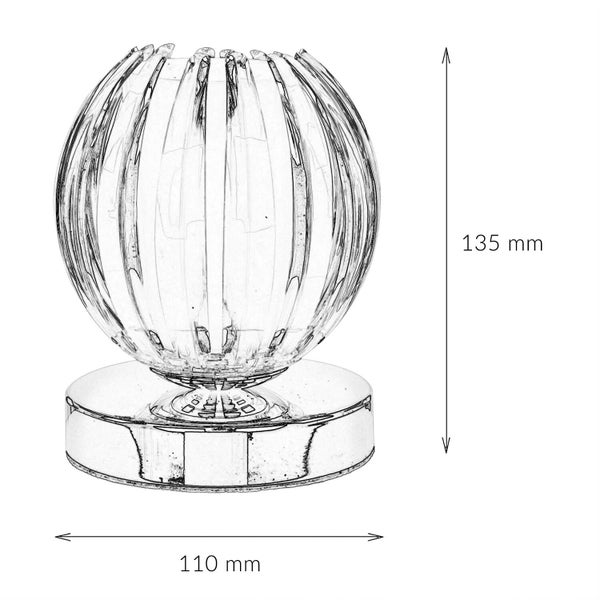 Dekorative Glasvase mit Abmessungen: 135 mm Höhe und 110 mm Breite.