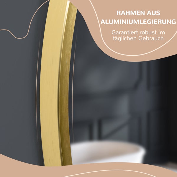 kleankin Badspiegel, Runder Spiegel, Badezimmerspiegel mit Gold Metallrahmen, Ø50 cm Wandspiegel für Wohnzimmer, Schlafzimmer, Badezimmer, IP44, Gold, Alu