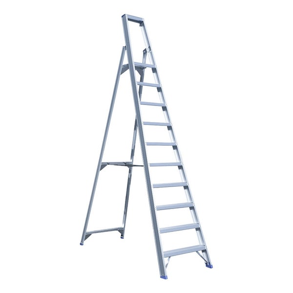 ASC Eurostairs Stufenstehleiter einseitig eloxiert mit Plattform 10 Stufen