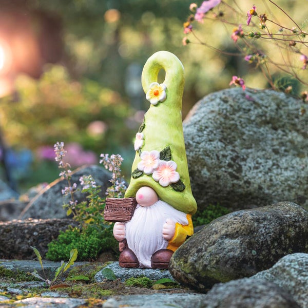 FRANK FLECHTWAREN|Solar-Wichtel Willkommen, 18 x 12 x 41 cm, MAGNESIUMOXID, KUNSTSTOFF