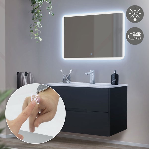 ML-Design Badspiegel, Weiß, Led-Spiegel mit Touchschalter 90 x 60 cm, Glas, Badezimmerspiegel mit Beleuchtung, Wandspiegel, Spiegel, Touch-Bedienung, Lichtspiegel, Badezimmer Spiegel mit LED-Licht