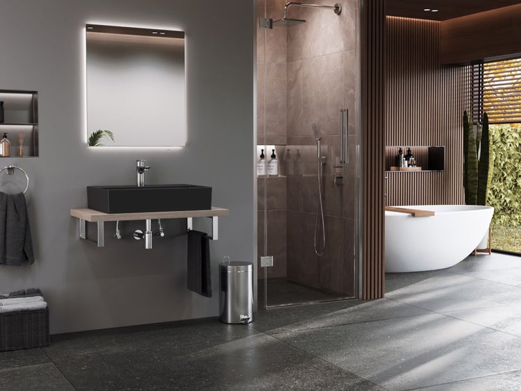 Aqua Bagno Basic Plan Waschbecken 10.16.30.04.04 – 60 x 45 cm – Schwarz Matt – Keramikbecken mit Hahnloch & Überlauf