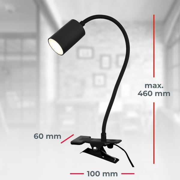 Klemmlampe - 3,5W, 290lm, LED, mit Stecker, schwenkbar, warmweiß, schwarz