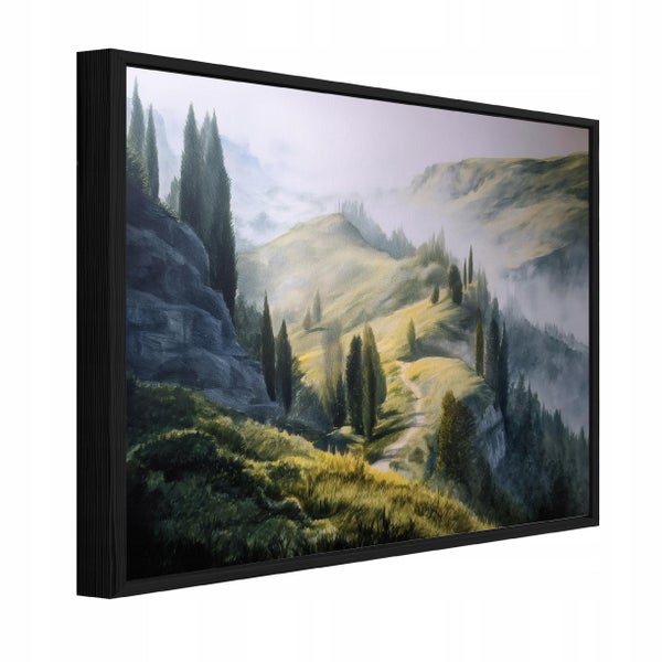 Wandbild mit Berglandschaft und Pfad in schwarzem Rahmen zur Wanddekoration