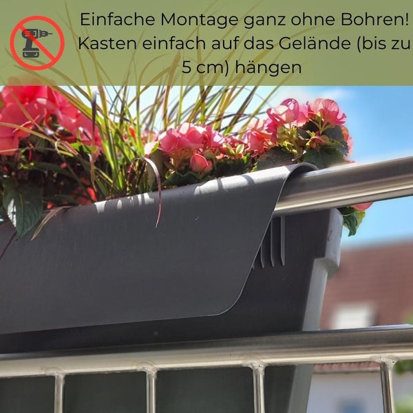 Geländerkasten Balkon mit Wasserspeicher Blumentopf Zaun Blumenkasten Geländer Balkontopf Balkonkasten Anthrazit