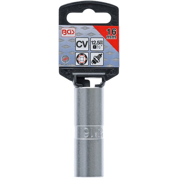 BGS Zündkerzen-Einsatz Sechskant Antrieb Innenvierkant 12,5 mm (1/2) SW 16 mm - 2472