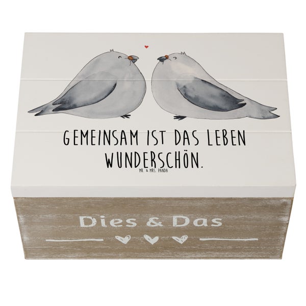 Mr. & Mrs. Panda 22 x 15 cm Holzkiste Tauben Liebe - Weiß