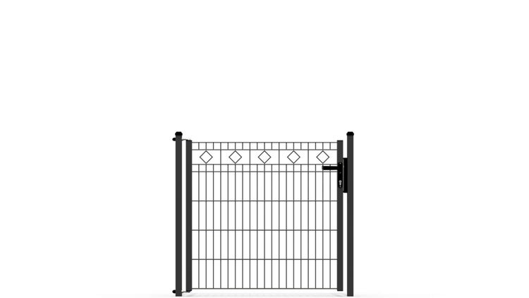 Gartentür ZAUNGURU ECO-Line Raute aus Metall, Höhe: 103cm, Breite: 123cm, 1-flügelig inkl. Pfosten, Locinox-Schloss und Zubehör, Feuerverzinkt und zusätzlich in RAL 7016 Anthrazitgrau pulverbeschichtet