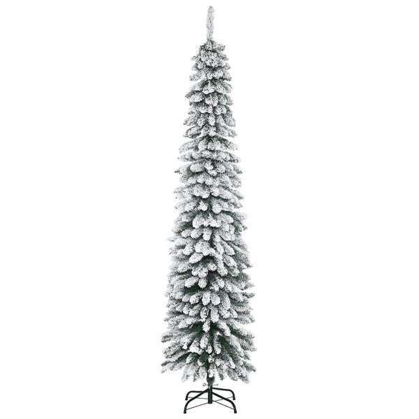 HOMCOM Künstlicher Weihnachtsbaum, 210 cm Christbaum mit 490 Spitzen, Kunstschnee, klappbar Metallständer, für Weihnachten Deko, Grün+Weiß