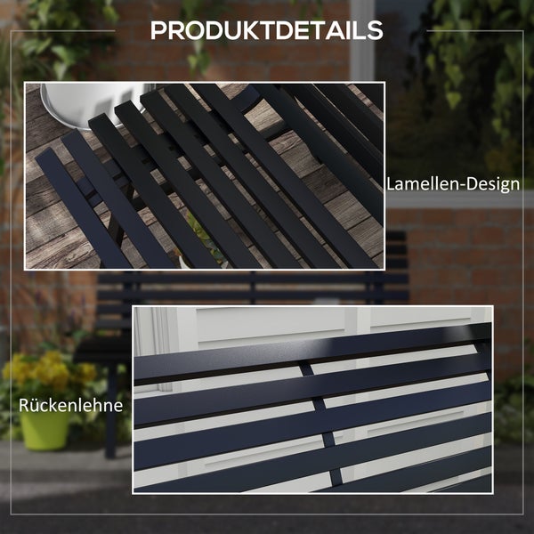 Outsunny 2-Sitzer Gartenbank Alu, wetterfest Sitzbank, UV-Beständig Gartenmöbel mit Lamellen-Design, Parkbank 240kg belastbar, Balkonbank für Balkon Terrasse, Garten, 123x67x79cm, Schwarz