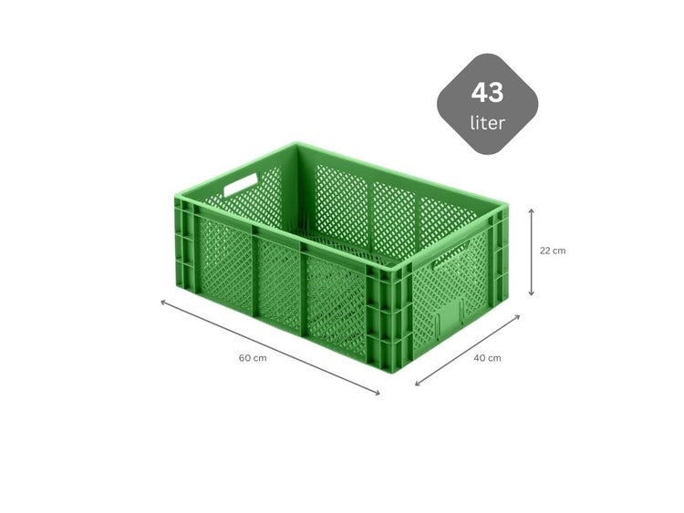 PROREGAL SparSet 5x Eurobehälter Obst- und Gemüsekasten HxBxT 22 x 40 x 60 cm 43 Liter Grün Obst-Gemüsekiste Obstkorb Transportbox