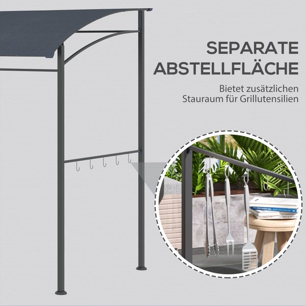 Outsunny Grillpavillon 215 x 150 x 220 cm Wasserabweisend Gartenpavillon mit Gebogendach, Gartenlauben mit Haken, BBQ Pavillon, Gartenzelt Grillzelt Partyzelt für Garten Party Picknick BBQ, Grau