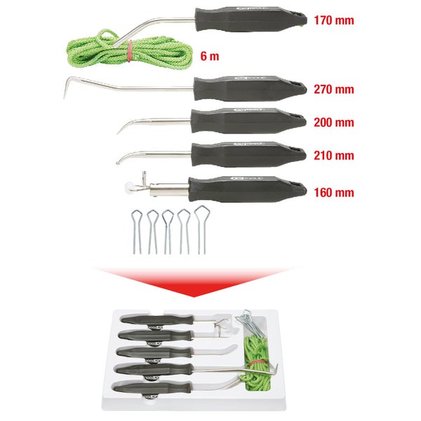 KS Tools Logo Werkzeugsatz bestehend aus diversen Haken, Draht und Spannern