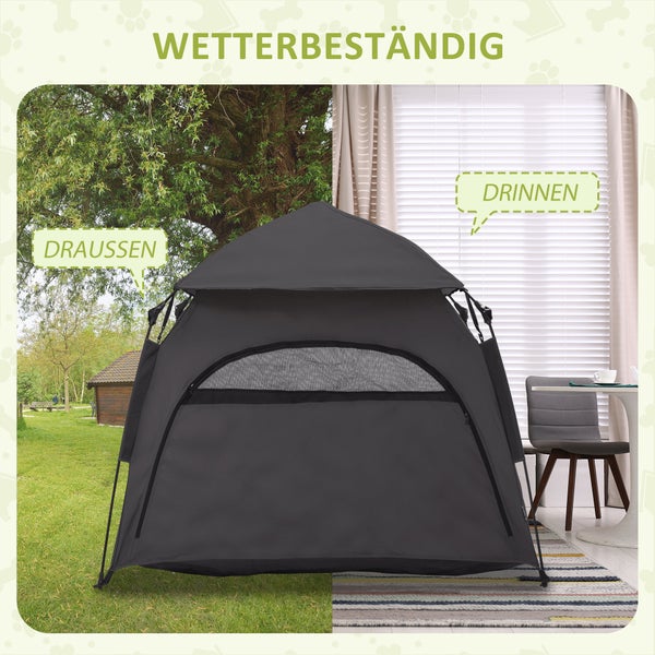PawHut Haustierzelt, Hundezelt, Katzenhaus im Freien, Hundehaus mit Meshfenster, Hunde Tipi Zelt mit Tragetasche, Sonnendach für Hinterhof, Wohnzimmer, Dunkelgrau