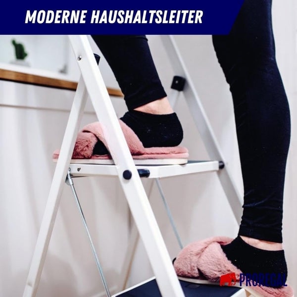 PROREGAL Klappleiter Economy Basic Einseitig Begehbar 2 Stufen Arbeitshöhe 2,46 m Traglast 150 kg