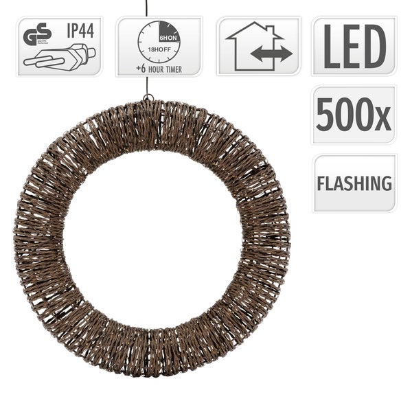 LED Kranz mit 500 blinkenden Lichtern, spritzwassergeschützt, mit Zeitschaltuhr für Innen und Außen