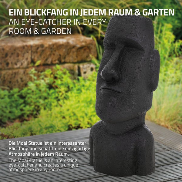 ECD Germany Moai Figur Rapa Nui Kopf 53,5 cm hoch aus wetterfestem Steinguss Kunstharz, Anthrazit, Osterinsel Statue als Dekoration für Haus & Garten, Gartenfigur Dekofigur, Skulptur für Innen & Außen
