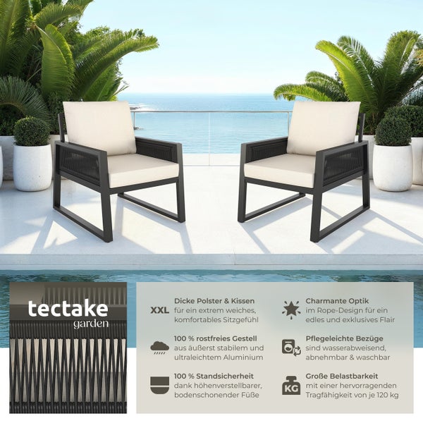 Gartenlounge-Set tectake Captive höhenverstellbare Füße im Rope-Design, mit Aluminiumgestell anthrazit