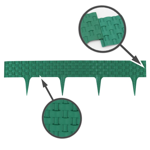 Gartenzaun aus Kunststoff mit Erdspießen und Flechtmuster