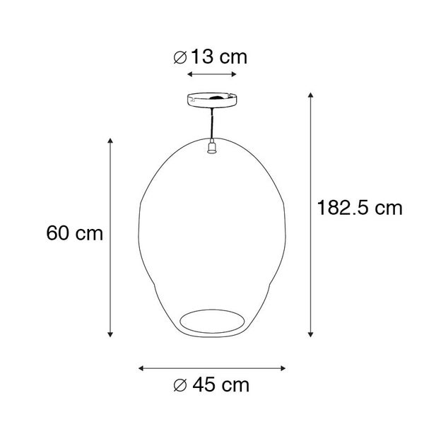 Technische Zeichnung einer Pendelleuchte mit den Maßen Durchmesser 13 cm, 45 cm, Höhe 60 cm und 182,5 cm.